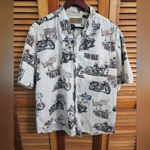 Clearwater Outfitters Hawaiian Shirt Travel/Motorcycle Vibes Size L Bold & Fun